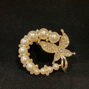 Gold and Pearl Butterfly Brooch